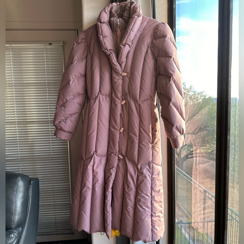 Switzer’s Vintage Down Coat Dusty Rose Mauve warm zipper button sz small